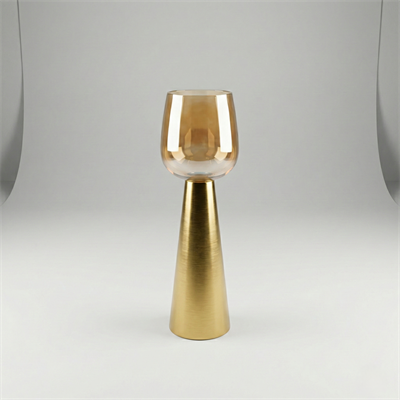 Gold Ayaklı Amber Cam Mumluk