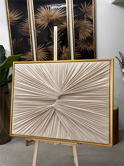 Gold Çerçeveli Kumaş Dokulu Tablo (105x105 cm)