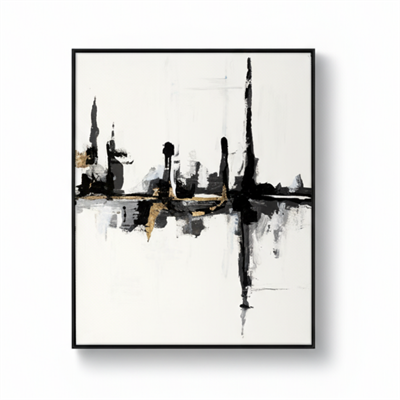 Modern Soyut Şehir Kanvas Tablo Altın Detaylı
