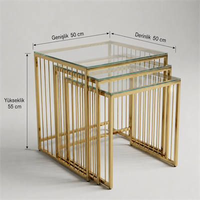 Gold Metal Zigon Sehpa Seti 