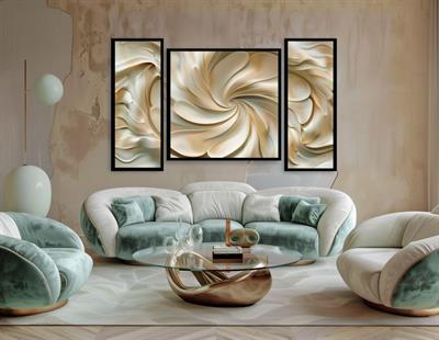 Modern Işık Gölge Efektli Üçlü Cam Tablo Seti