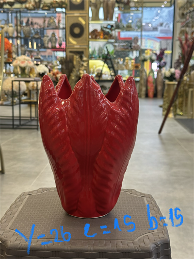 Kırmızı Yapraklı Seramik Vazo