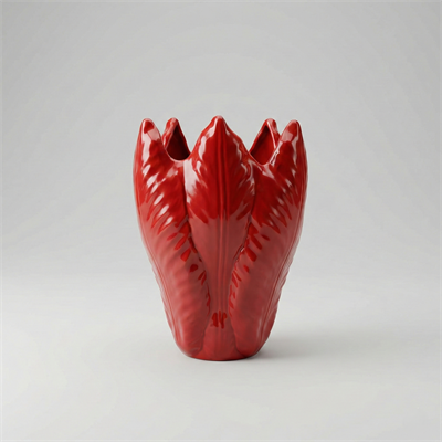 Kırmızı Yapraklı Seramik Vazo