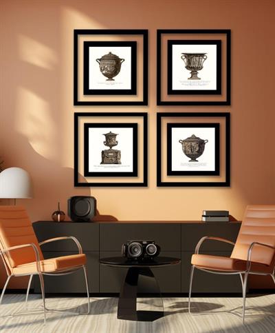 Dekorart Antik Vazolar Klasik Çizim Dörtlü Set