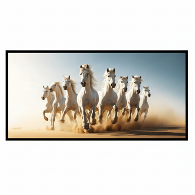 DecoArt Koşan Atlar Cam Tablo Beyaz