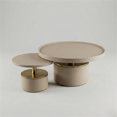 Krem Yuvarlak İkili Orta Sehpa