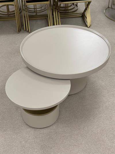 Krem Yuvarlak İkili Orta Sehpa