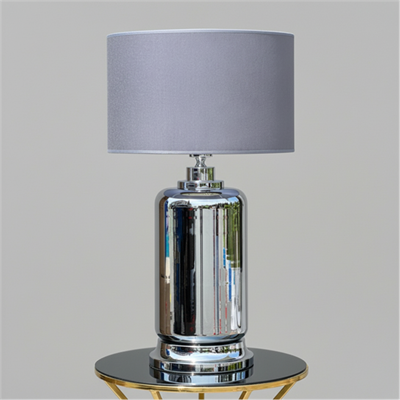 Krom Silindir Gövdeli Gri Abajur