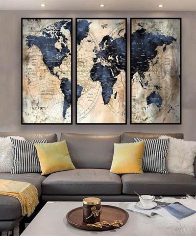Artisan Tablo Seti Vintage Dünya Haritası Lacivert