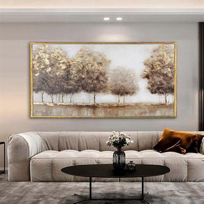 Sanat Sonbahar Ağaçları Tablo Altın Detaylı