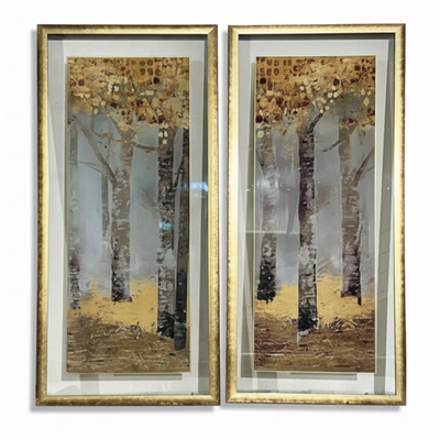 Dekoratif Orman Temalı İkili Tablo Seti, Altın Yansıma