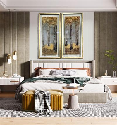 Dekoratif Orman Temalı İkili Tablo Seti, Altın Yansıma