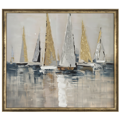 Kanvas Tablo Altın Yelkenliler Doku İşlemeli