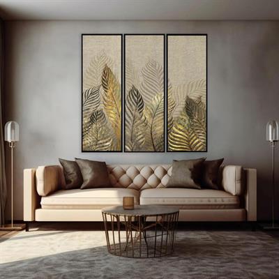 Botanik Altın Yapraklar Üçlü Tablo