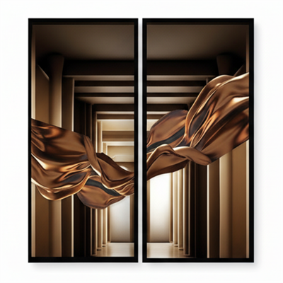 Cam Tablo Seti Soyut Mimari Bronz Akışlı