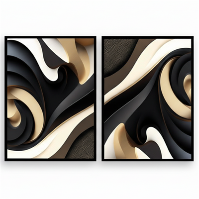 Decoart Soyut Dalgalı Cam Tablo Seti Siyah Bej