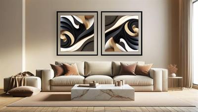 DecoArt Soyut Dalgalar Tablo Seti Siyah Altın