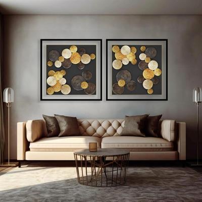 DecoArt Soyut Daireler İkili Tablo Seti Altın Bronz