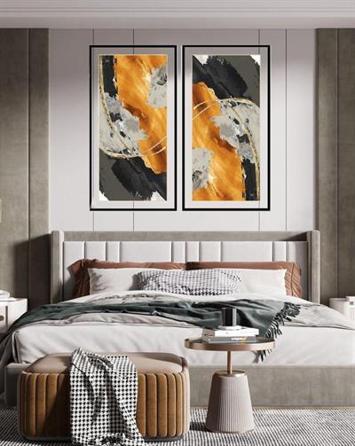 İkili Cam Tablo Seti Soyut Gold Vurgu