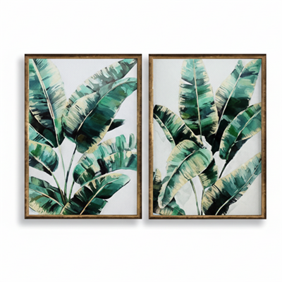 İkili Tablo Seti Tropikal Yapraklar Doku İşlemeli
