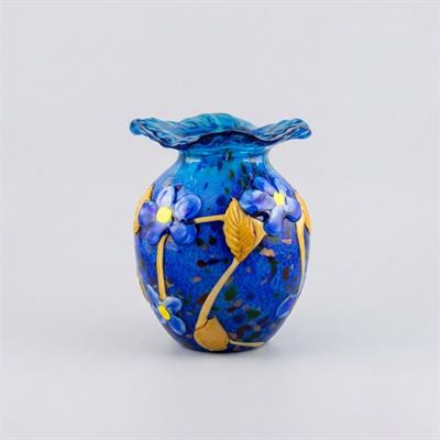 Mavi Çiçekli Cam Vazo