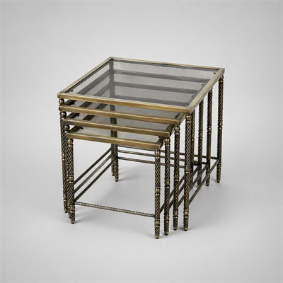 Metal Eskitme Camlı Zigon Sehpa