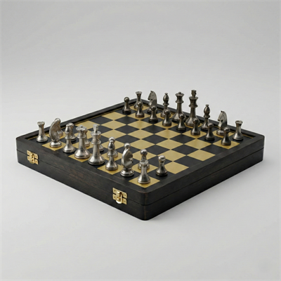 Metal Figürlü Ahşap Satranç Takımı