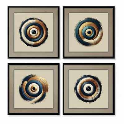 Dekorart Metalik Dairesel Soyut Cam Baskı Set