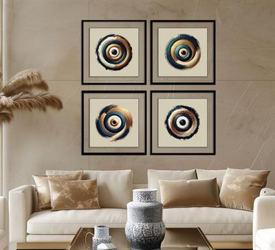 Dekorart Metalik Dairesel Soyut Cam Baskı Set