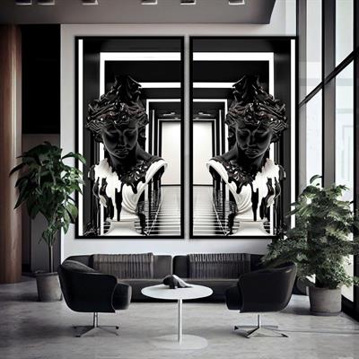 İkili Tablo Monokrom Heykel Diptik