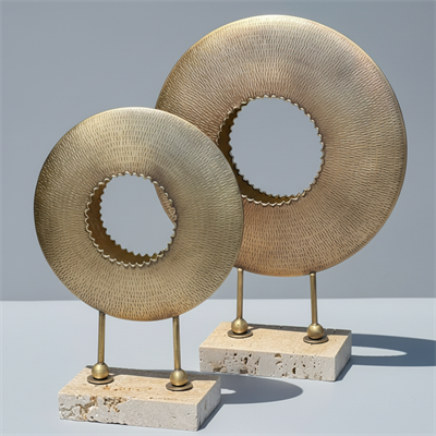 Dokulu Disk Traverten Obje Seti (2li)