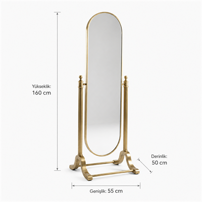 Pirinç Görünümlü Oval Ayaklı Boy Aynası