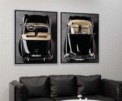 Mercedes Retro Spor Otomobil Cam Baskı İkili Tablo Seti