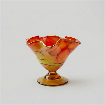 Ruffle Ağızlı El Yapımı Cam Vazo