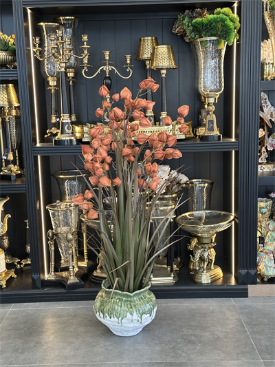 Seramik Yapay Çiçekli  Saksı