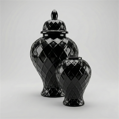 Siyah Baklava Desenli Kavanoz Seti