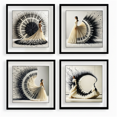 DecoArt Ritim Dans 4 Parçalı Cam Tablo Seti Siyah Beyaz