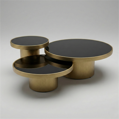 Siyah Cam Gold Sehpa Takımı