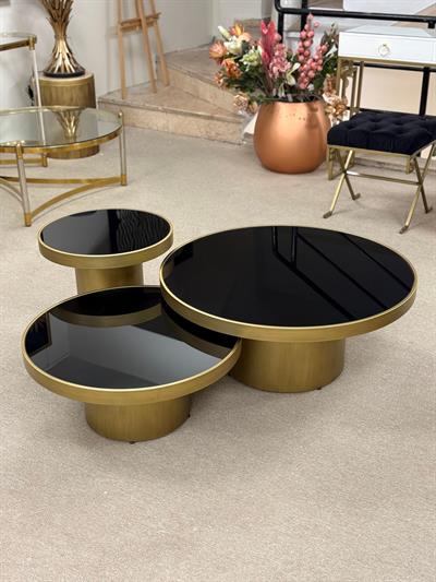 Siyah Cam Gold Sehpa Takımı