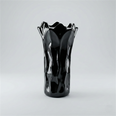 Siyah Dalgalı Dekoratif Vazo