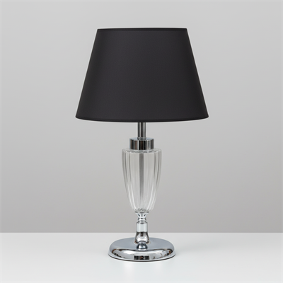 Flüt Cam Krom Detaylı Siyah Şapkalı Abajur