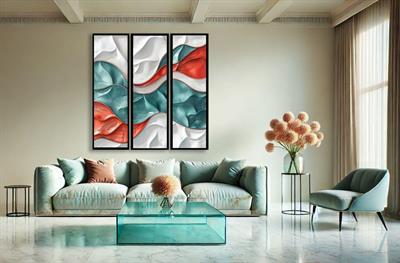 Sanat Cam Baskı Soyut Akışkan Desenli Üçlü Set