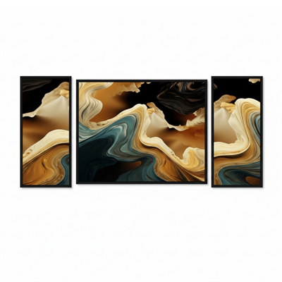Soyut Dalgalı Akışkan Sanat Üçlü Cam Tablo
