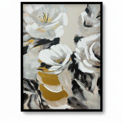 Modern Soyut Çiçek Kanvas Tablo Gold Detaylı