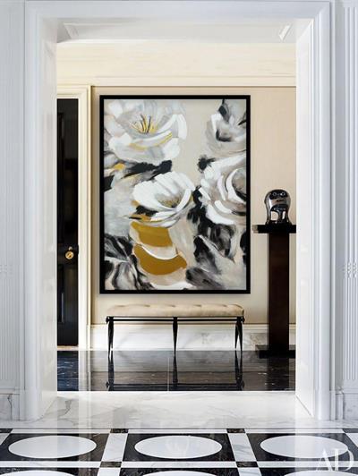 Modern Soyut Çiçek Kanvas Tablo Gold Detaylı