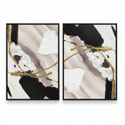 Soyut Modern Dokulu Siyah Beyaz Tablo Seti