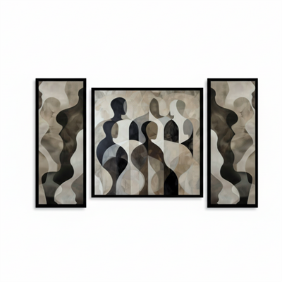 Soyut Modern Silüetler Üçlü Cam Tablo Seti