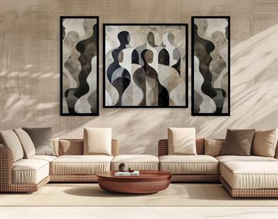 Soyut Modern Silüetler Üçlü Cam Tablo Seti