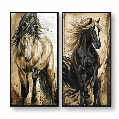 DecoArt Soyut Vahşi Atlar İkili Tablo Seti