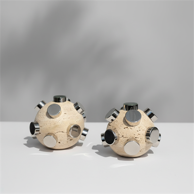 Traverten Krom Detaylı Küre Obje Seti (2li)